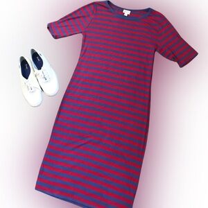 Softest Ever Red and Blue Striped Tshirt Casual Midi Dress
